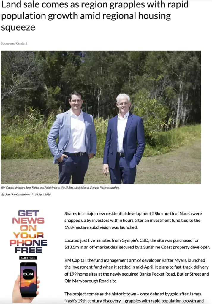Article image from Sunshine Coast News about Banks Pocket Heights gympie land acquisition click to read full article