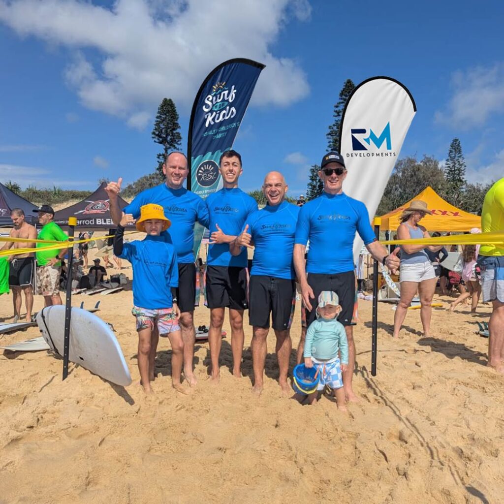 rafter myers team participating in surf for kids event