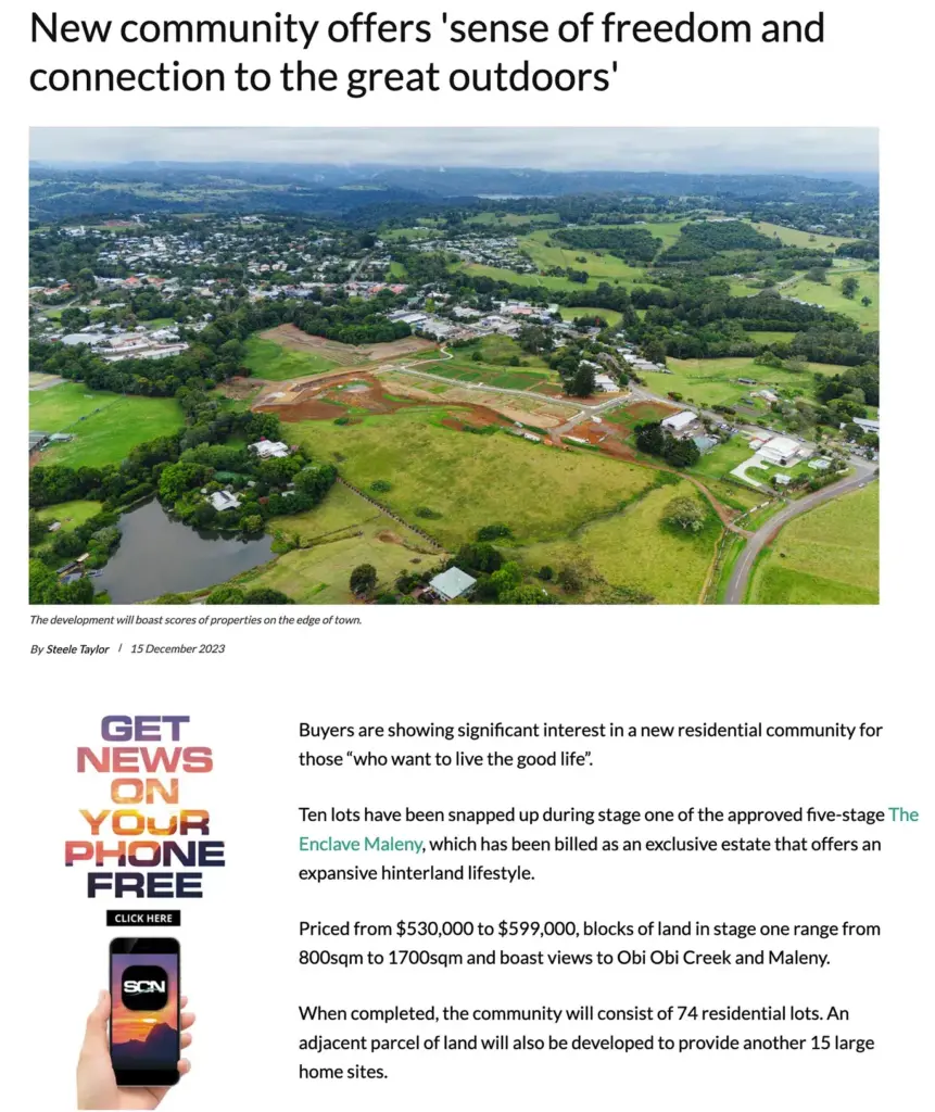 Article image from Sunshine Coast News about The Enclave Maleny click to read full article