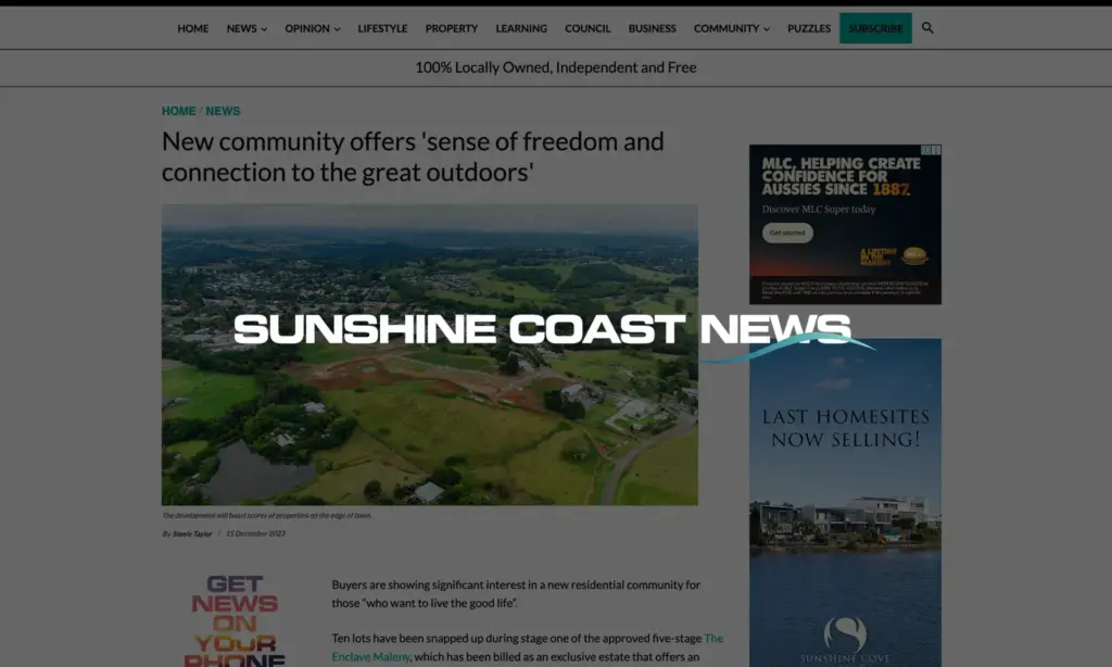 Rafter Myers - In the media - Sunshine Coast News - The Enclave Maleny