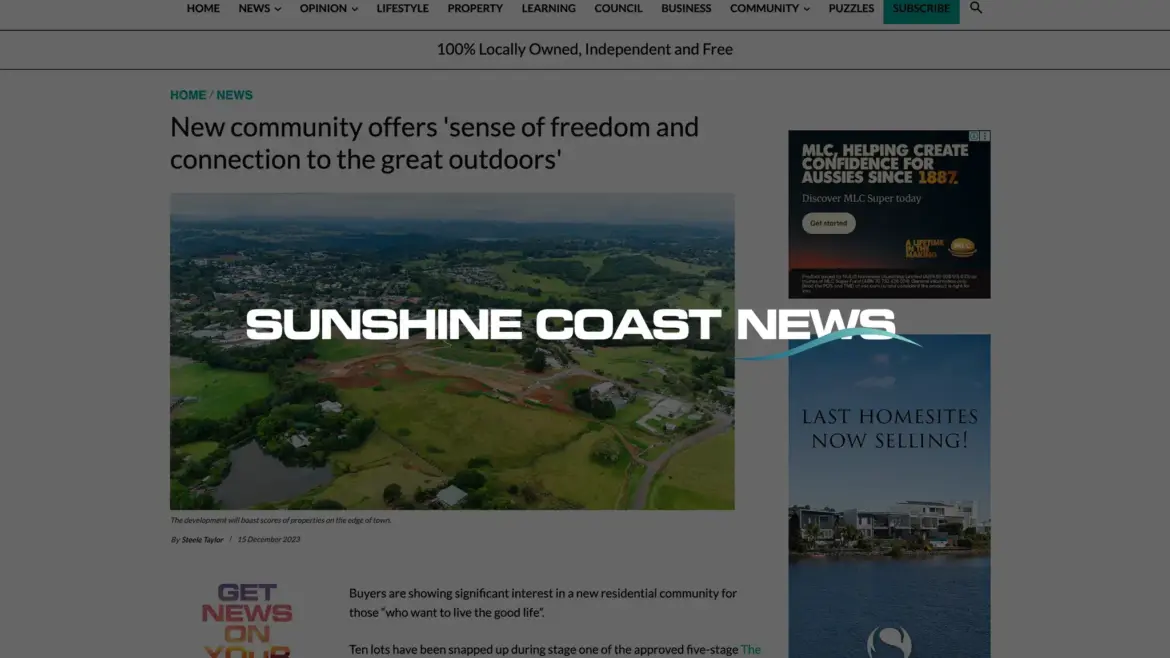 Rafter Myers - In the media - Sunshine Coast News - The Enclave Maleny