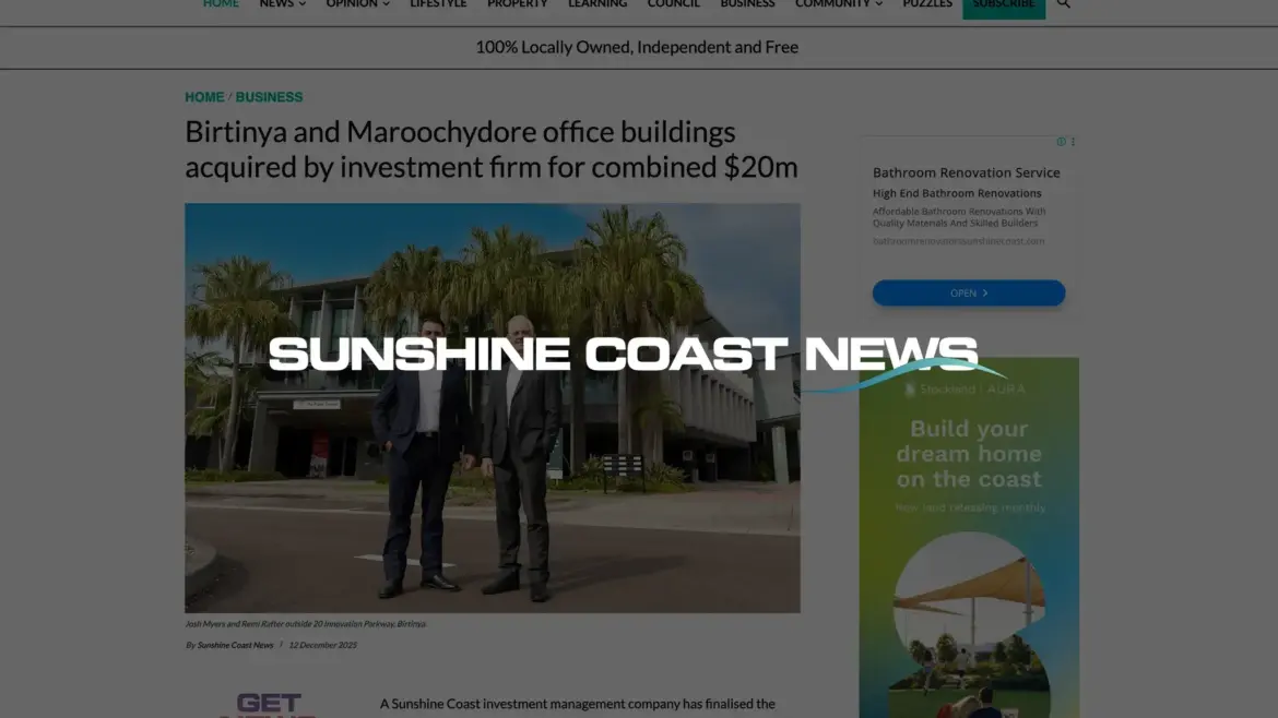 Rafter Myers - In the media - Sunshine Coast News - Birtinya and Maroochydore acquisition