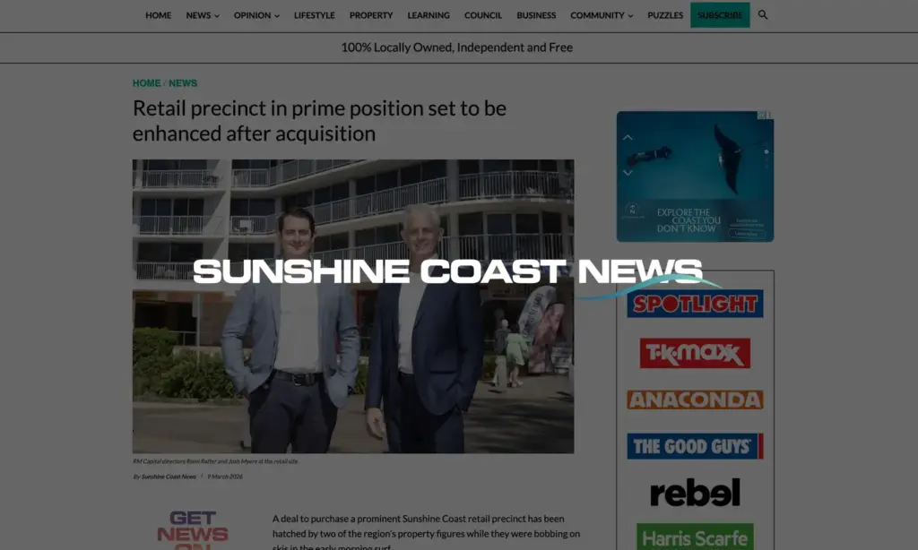 Rafter Myers - In the media - Sunshine Coast News - Syrenuse Mooloolaba Acquisition