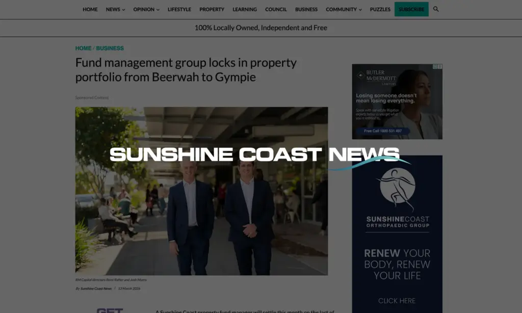 Rafter Myers - In the media - Sunshine Coast News - Property Portfolio Update