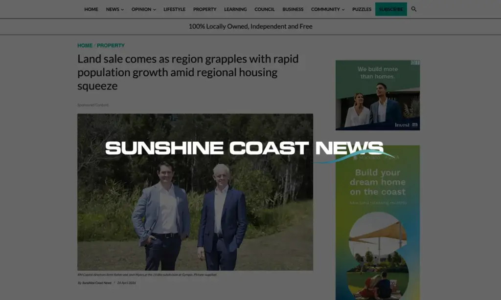 Rafter Myers - In the media - Sunshine Coast News - Banks Pocket Heights acquisition