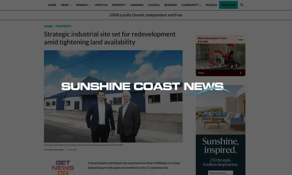 Rafter Myers - In the media - Sunshine Coast News - Yandina property acquisition