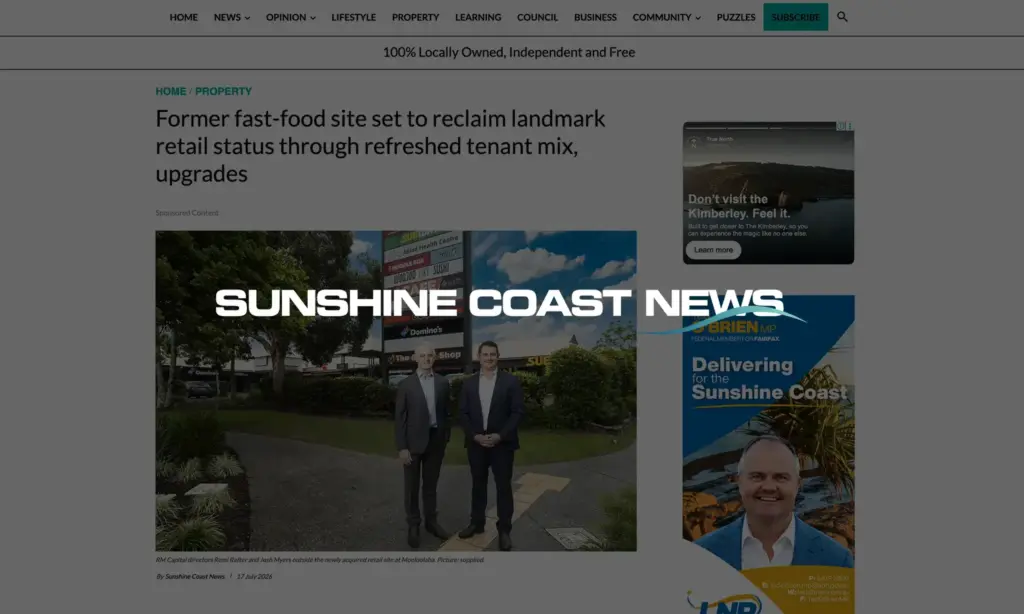 Rafter Myers - In the media - Sunshine Coast News - Moolooaba Convenience Centre property acquisition